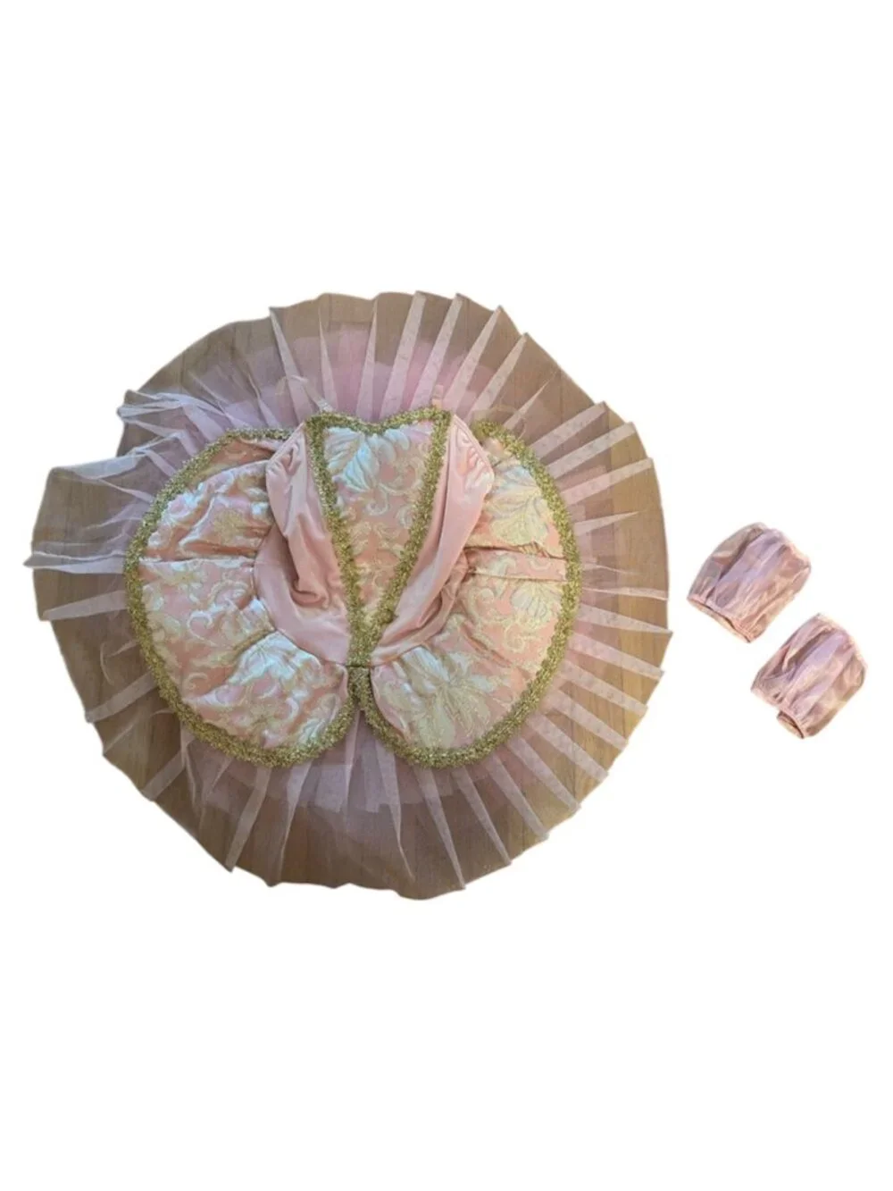 Gorgeous Pink & Gold Girls Ballerina Velvet & Tulle Tutu Costume - Size Youth M